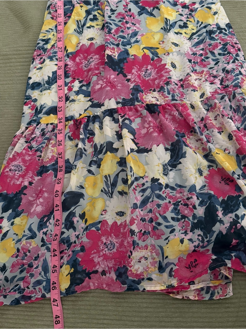 Lauren Conrad Floral Ruffle V-Neck Midi Dress in Pink, Blue & Yellow, medium - Picture 8 of 10